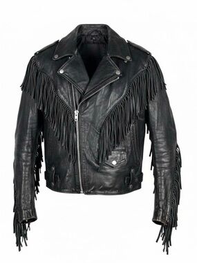 Black Fringed Leather Biker Jacket